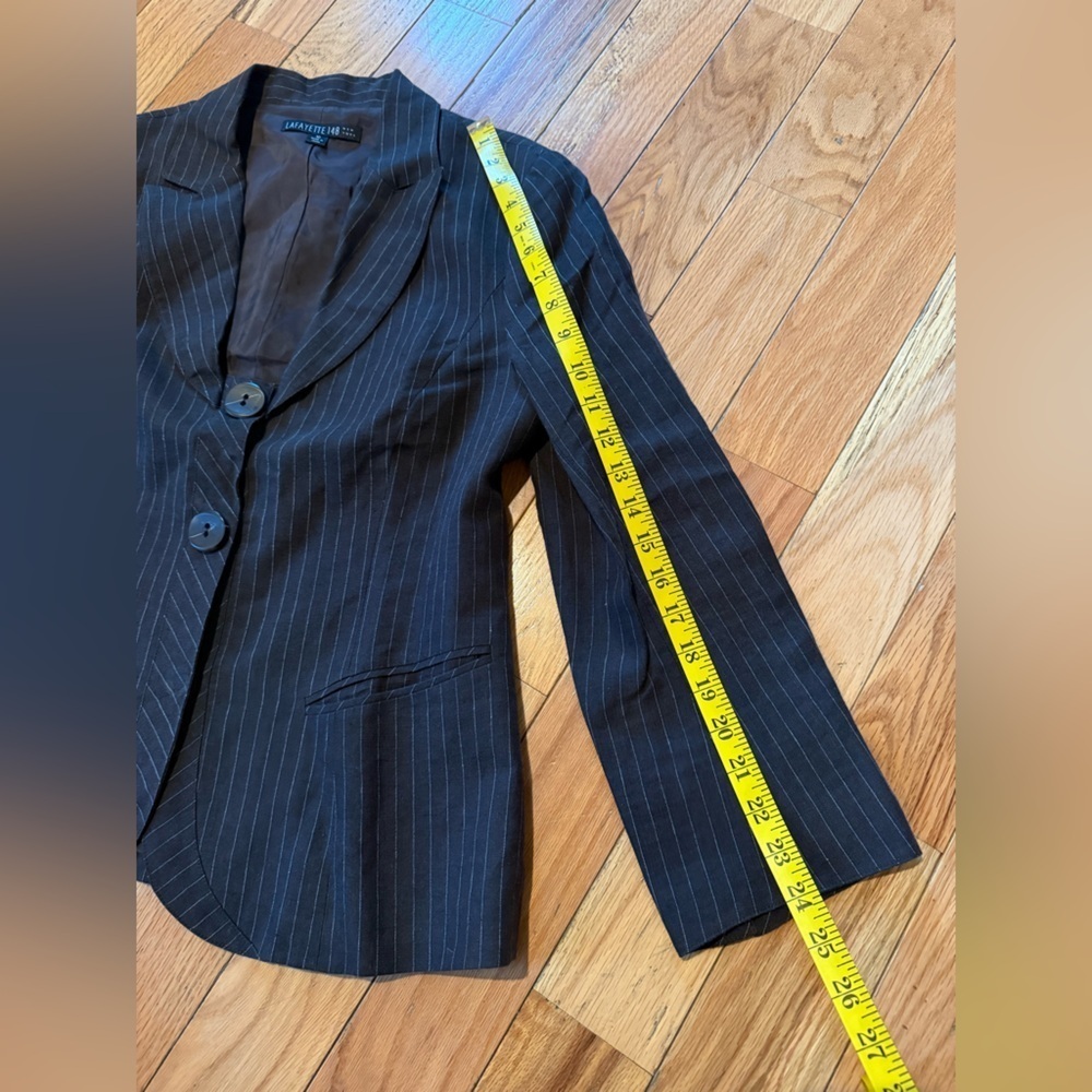 Lafayette 148 Blazer Brown Pinstripe 100% Linen 2 Button Career Jacket Women 10 - Picture 12 of 13